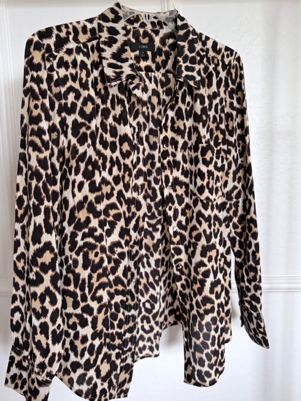 NWOT J.Crew Leopard Print 100% Silk Shirt - 8
